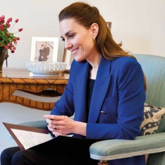 Zara Double Breasted Cobalt Blue Gold Button Crepe Blazer Kate Middleton Size XS - Picture 5 of 15